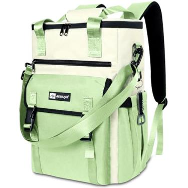 Imagem de Mochila térmica feminina AYAMAYA estilosa com 35 latas à prova de vazamento, macia, à prova de vazamento, lancheira à prova d'água, bolsa de ombro mantém fria por até 18 horas para acampamento, praia