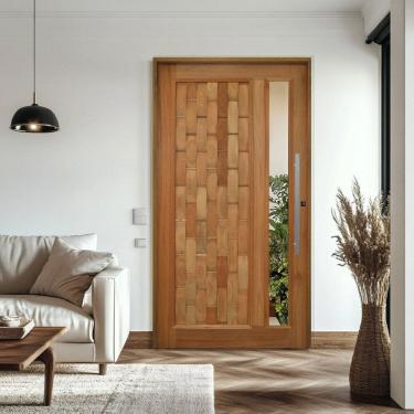 Imagem de Porta Pivotante Couro em Pé com Visor Batente 14 Puxador Barra Chata 60 CM 120 X 210 Esquerdo Rodam