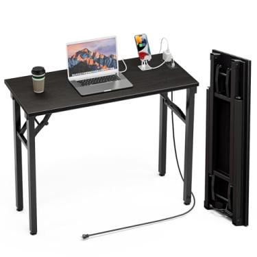 Imagem de TEMI Mesa dobrável pequena para computador – sem montagem, mesa dobrável compacta de 91 cm com tomadas elétricas e porta de carregamento USB, mesa de escritório pequena portátil, mini mesa de estudo