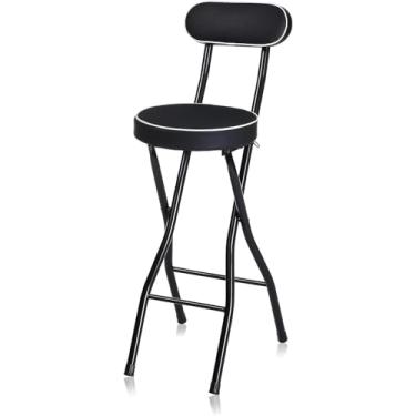 Imagem de Banco De Bar Portátil Com Encosto E Apoio Para Os Pés, Cadeira Dobrável De Altura De Balcão Com Estrutura De Aço Para Cozinha Em Casa Ilha Café Da Manhã, Black 1pcs, 60cm/24inch
