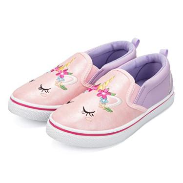 Imagem de K KomForme Tênis infantil de lona sem cadarço para meninas e meninos, A - unicórnio rosa, 1 US Big Kid
