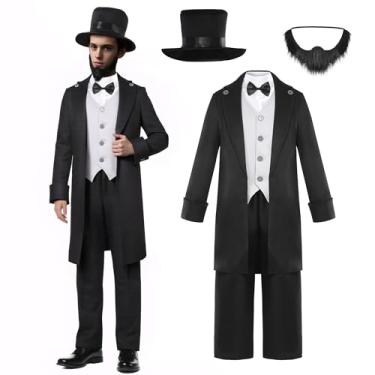 Imagem de Gortykor Fantasia infantil de Abraham Lincoln da Califórnia para meninos, Dia dos Presidentes, fantasia cosplay de Halloween (10-12 anos)