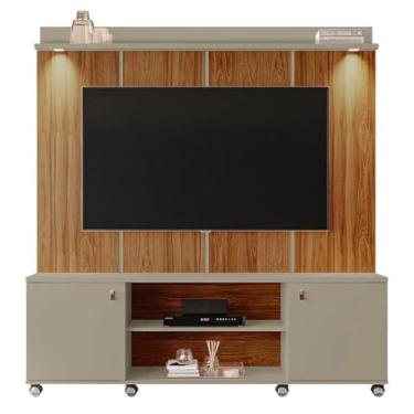 Imagem de Estante Home Madison para TV até 70 Polegadas, 180cm de Largura, com Painel de Madeira e Base Cinza (Grigio Fosco/Cinamomo Mel)
