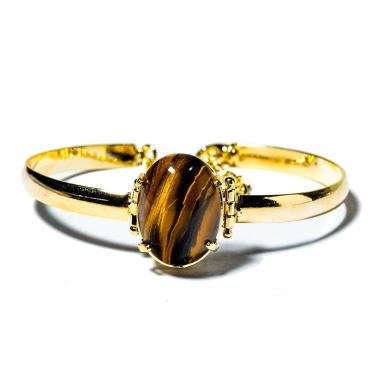 Imagem de 05 Bracelete Olho de Tigre Natural Mini Cabochão Dourado