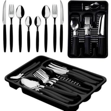 Imagem de Faqueiro 25 Peças Conjunto Talheres Porta Talher Cor Sortida - bbless