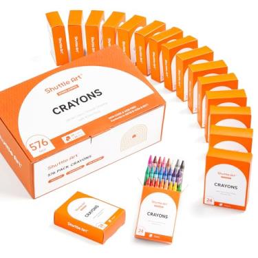 Imagem de Shuttle Art Conjunto de giz de cera a granel – 24 caixas de 24 cores sortidas, 576 gizes de cera duráveis e não tóxicos de qualidade de professor, material escolar a granel em giz de cera para