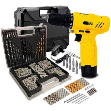 Imagem de Furadeira Parafusadeira Bateria + Jogo Ferramentas 300 Peças - Oz