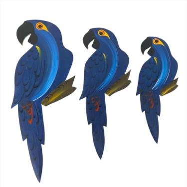 Imagem de Trio De Arara G MDF De Parede Passaro Varanda Jardim Sitio - Atelie Center (Azul)