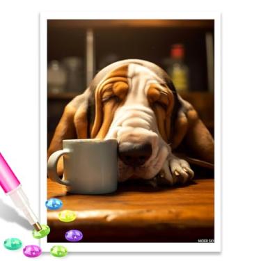 Imagem de MOER SKY Kits de pintura 5D Basset Hound Dog Sleeping Diamond Basset Hound Dog Diamond Painting, kits de arte de diamante redondo completo para adultos kits de pontos de diamante por números 30,5 x