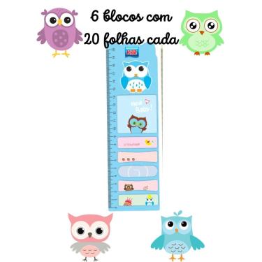 Imagem de Marcador de pagina auto colante lembrete adesivo coruja corujinha com régua papelaria