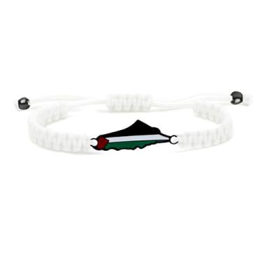 Imagem de Zircobic Série de pulseiras com pingente de bandeira palestina - Design de cordão trançado em preto, vermelho, verde e branco, para casais e amigos para uso diário, Adjustable, Aço inoxidável, Sem