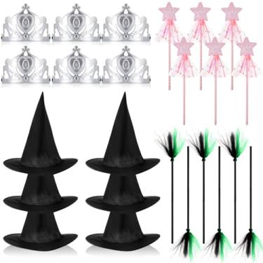 Imagem de Shyyween 24 Pcs Princess and Witch Birthday Favors 6 Witch Hats 6 Princess Crowns 6 Witch Brooms and 6 Star Wands Decoration for Princess Witch Party Supplies Dress up Costume Cosplay Gift