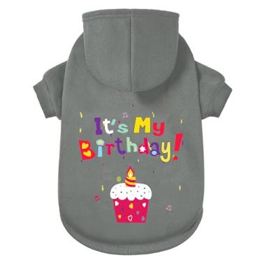 Imagem de GreenJoy Suéter de cachorro com capuz para cachorro casaco de clima frio moletom com capuz para filhotes, gatos, cães pequenos, médios e grandes (cinza (It's My Birthday), GG)