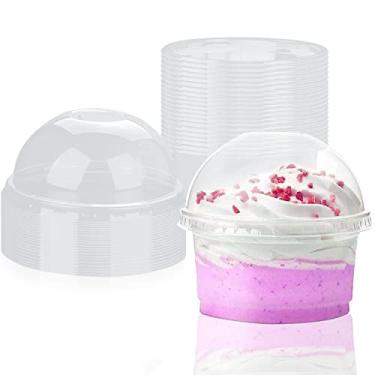 Imagem de Copos de sobremesa com tampas de cúpula, pacote com 50 copos de sobremesa com tampas de plástico para sobremesa, copos descartáveis de festa para sorvete, bolo, frutas, parfait, pudim e tiro de gelatina, 227 g