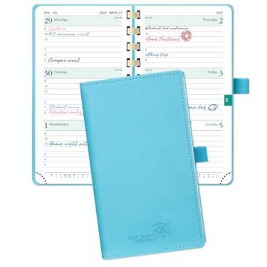 Imagem de POPRUN Agenda de bolso 2026 (tamanho fino 8,9 cm x 16,5 cm) Calendário semanal e mensal para bolsa, com compartimentos de hora em hora, papel grosso de 100 g/m2, capa macia espiral, suporte de caneta