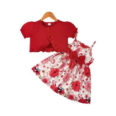 Imagem de Vestido Infantil Verão - 2 Peças com Saia, Mangas Bolha e Xale (1-6 an