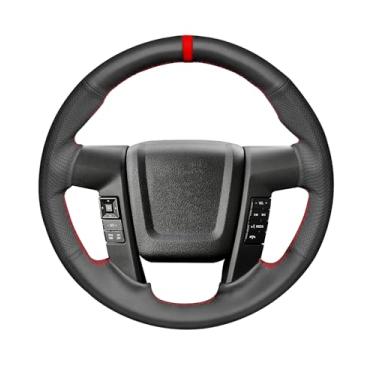 Imagem de Belinous Capa de volante de couro com cadarço, costurada à mão no envoltório, envoltório de direção compatível com Ford Ford F-150 SVT Raptor 2010-2014 (vermelho)