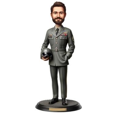 Imagem de Bobblehead de oficial militar personalizado com capacete feito à mão a partir da sua foto, presente ideal para pai, namorado, irmão, decoração de mesa honrosa para homenagem ao serviço