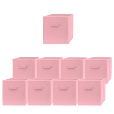 Imagem de Pomatree Cubos de armazenamento – Caixas de armazenamento de cubo de 28 cm (pacote com 9) | Caixa organizadora dobrável para armário, roupas e brinquedos | 2 alças reforçadas | Cesta de tecido (rosa)
