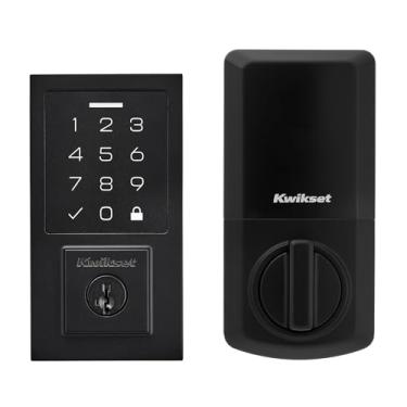 Imagem de Kwikset SmartCode 270 Fechadura de porta eletrônica touchpad de entrada sem chave com trava automática, códigos de usuário personalizados, segurança avançada em preto fosco contemporâneo