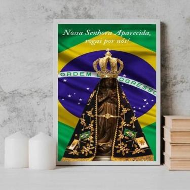 Imagem de Quadro Nossa Senhora Aparecida Rogai Por Nós 45X34Cm Branca - Quadros 