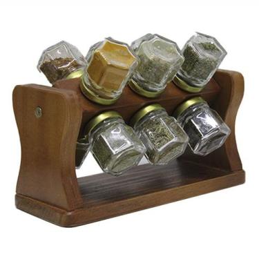 Imagem de Mini Porta Temperos Condimentos 12 Potes De Vidro em Madeira - Beto Mo