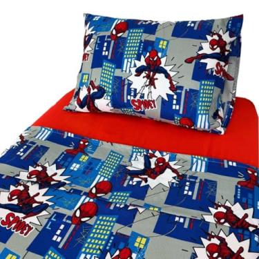 Imagem de Jogo de Cama Microfibra Solteiro Estampado Spider Man 1,40 m x 2,20 m Com 3 peça
