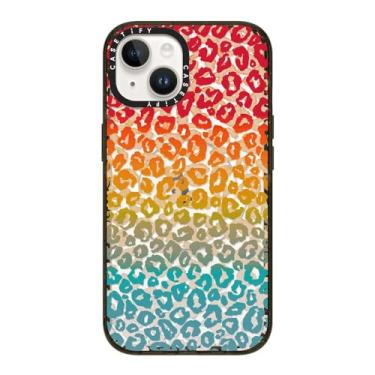Imagem de CASETiFY Capa Impact para iPhone 14 [proteção contra quedas de grau militar de 2,5 m 4X/compatível com Magsafe] - Cheetah atrevida vibrante arco-íris - preto transparente