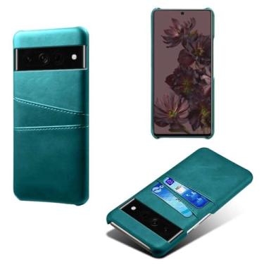 Imagem de Capas Compatível com Google Pixel 7 Pro,Caso de couro PU-Tampa de telefone a prova de choque com 2 slots de cartão,Proteção anti-impressão digital e anti-gota-Green