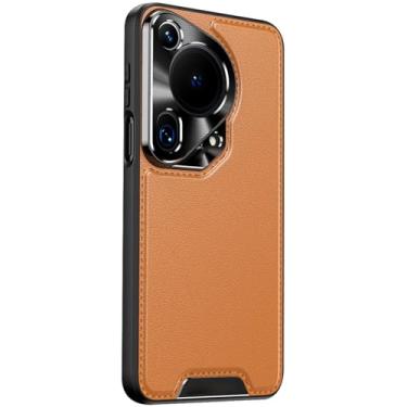 Imagem de LTLMYDAM Capa ultrafina para Huawei Pura 70 Ultra/70 Pro/70 Pro+/70, Capa de telefone leve de couro com textura de lichia estilo comercial masculina e feminina, laranja, 70 Pro