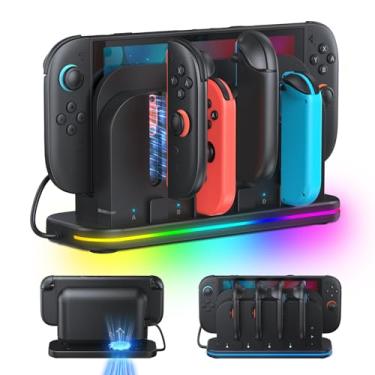 Imagem de Base de resfriamento e carregamento de controle para Nintendo Switch 2 com ventilador de resfriamento, luz RGB, indicadores de LED, suporte de carregador magnético compatível com Switch 2 Joy Con