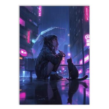 Imagem de Placa Decorativa Anime Garota Na Chuva Ilustração Cyberpunk Games