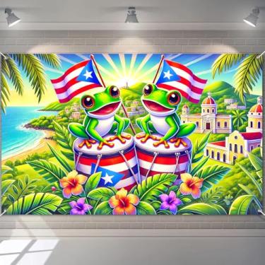 Imagem de BlissYard Bandeira de praia de sapo tropical de Porto Rico pano de fundo ilha selva decoração de celebração 180 x 109 cm vibrante colorido festivo cabine de fotos palco sinalização mural de parede