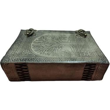 Imagem de Caderno grande de 600 páginas, caderno de esboços, couro encadernado em couro, capa de diário grimório, feito à mão, vintage, livro encantado de sombras, caderno de couro encantado (carvão)