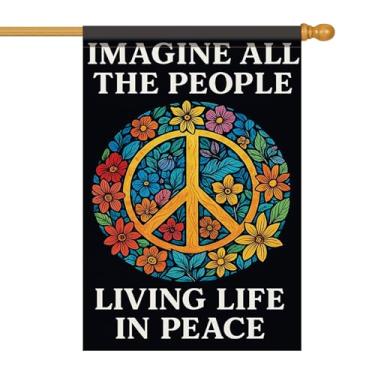 Imagem de Starlit Patio Bandeira da Casa da Paz 71 x 101 cm Imagine Todas as Pessoas Bandeira de Jardim Vivendo Vida em Paz Faixa Floral Dupla Face para Quintal Exterior Alpendre Ração EUA Patriótico Casa