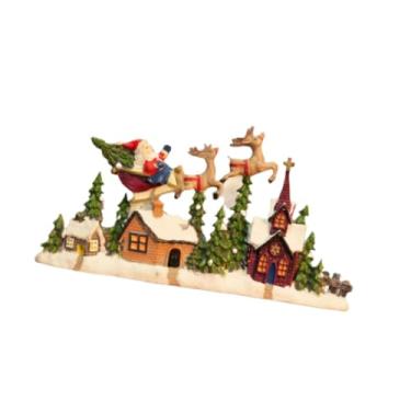 Imagem de WeiLaiKeQi Estatueta de casa de vila natalina, estátua de rena do Papai Noel, enfeite de mesa colecionável, presente de Natal para escritório