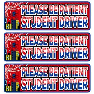 Imagem de 3 Peças Íman Desenho Animado Motorista Carro, Tema Aranha Por Favor Seja Paciente Autocolantes Magnéticos Motorista Carro Placa Segurança Motoristas Iniciantes para Decoração Para-Choques Car