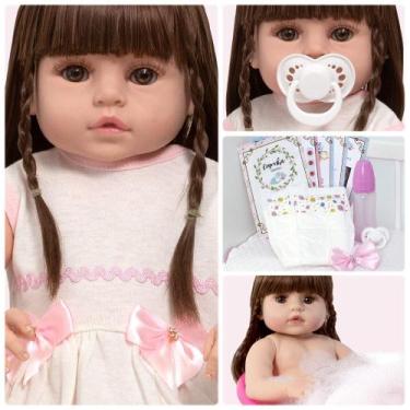 Imagem de Bebe Reborn de Silicone Cabelo Castanho 46cm Vários Itens - Cegonha Re
