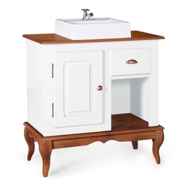 Imagem de Gabinete para Banheiro 1 Porta 1 Gaveta com Cuba Dália 3064 - Branco/Imbuia Glazer