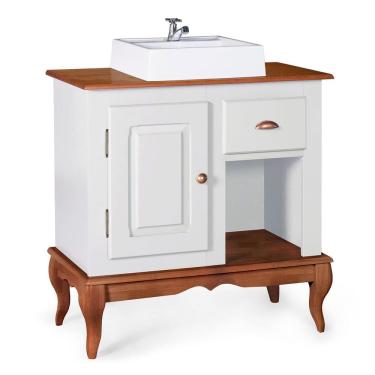 Imagem de Gabinete para Banheiro 1 Porta 1 Gaveta com Cuba Dália 3064 - Off White/Imbuia Glazer