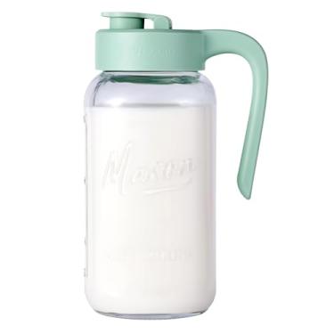 Imagem de Spreccio Jarra de vidro hermética e à prova de vazamento com tampa, perfeita para leite materno, bebida fria e chá de sol, frasco de vidro de 2 litros com tampa de bico