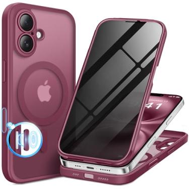 Imagem de BERFY Capa para iPhone 16 Plus, compatível com MagSafe, protetor de tela de privacidade integrado e proteção de câmera, capa de telefone fosca antiespião à prova de choque para 16 Plus de 6,7