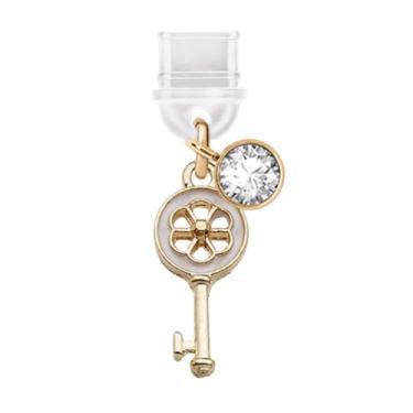 Imagem de ELISE & FONDA TP748 Tipo-C porta de carregamento plugue antipoeira pequena flor chaveiro pingente de telefone celular para iPhone 15/16/Samsung/OnePlus/Xiaomi/oppo telefones Android (branco)