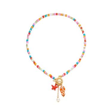 Imagem de Todu Colar feminino de estrela-do-mar com contas de estrela-do-mar e peixe, boêmio, havaiano, verão, férias, praia, joias, Zinco, Sem Pedra Preciosa