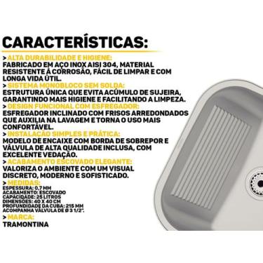 Imagem de Tanque De Encaixe 40 x 35cm Cuba Inox Escovado Para Lavanderia Com Esf