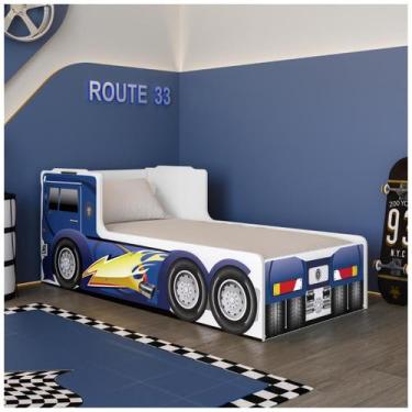 Imagem de Cama Infantil Caminhão Scania Madeira Desenho Azul Vermelha Juvenil - 