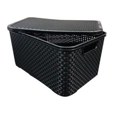 Imagem de Caixa Organizadora Rattan 17L Preta - 28 cm x 19 cm x 38 cm – Praticidade e Estilo - Escritex