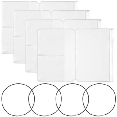 Imagem de CRASPIRE Kit de acessórios de caderno de viagem com 8 peças com 4 peças de elástico de nylon para diário de viagem, 4 peças, tamanho passaporte, bolsos transparentes de PVC, organizadores de pastas