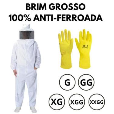 Imagem de Roupa Macacão Apicultor Apicultura com Luvas Brim Grosso G GG XG XGG X