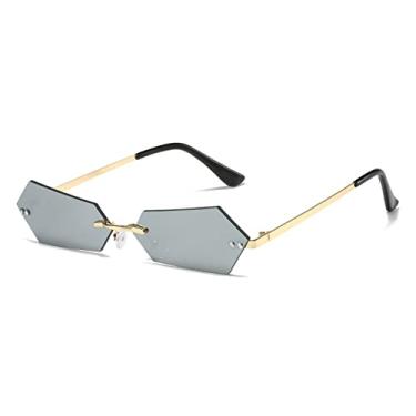 Imagem de Óculos de sol fashion polígono sem aro feminino retrô transparente lente oceano masculino tendência óculos de sol UV400 óculos de sol, óculos de sol 27165